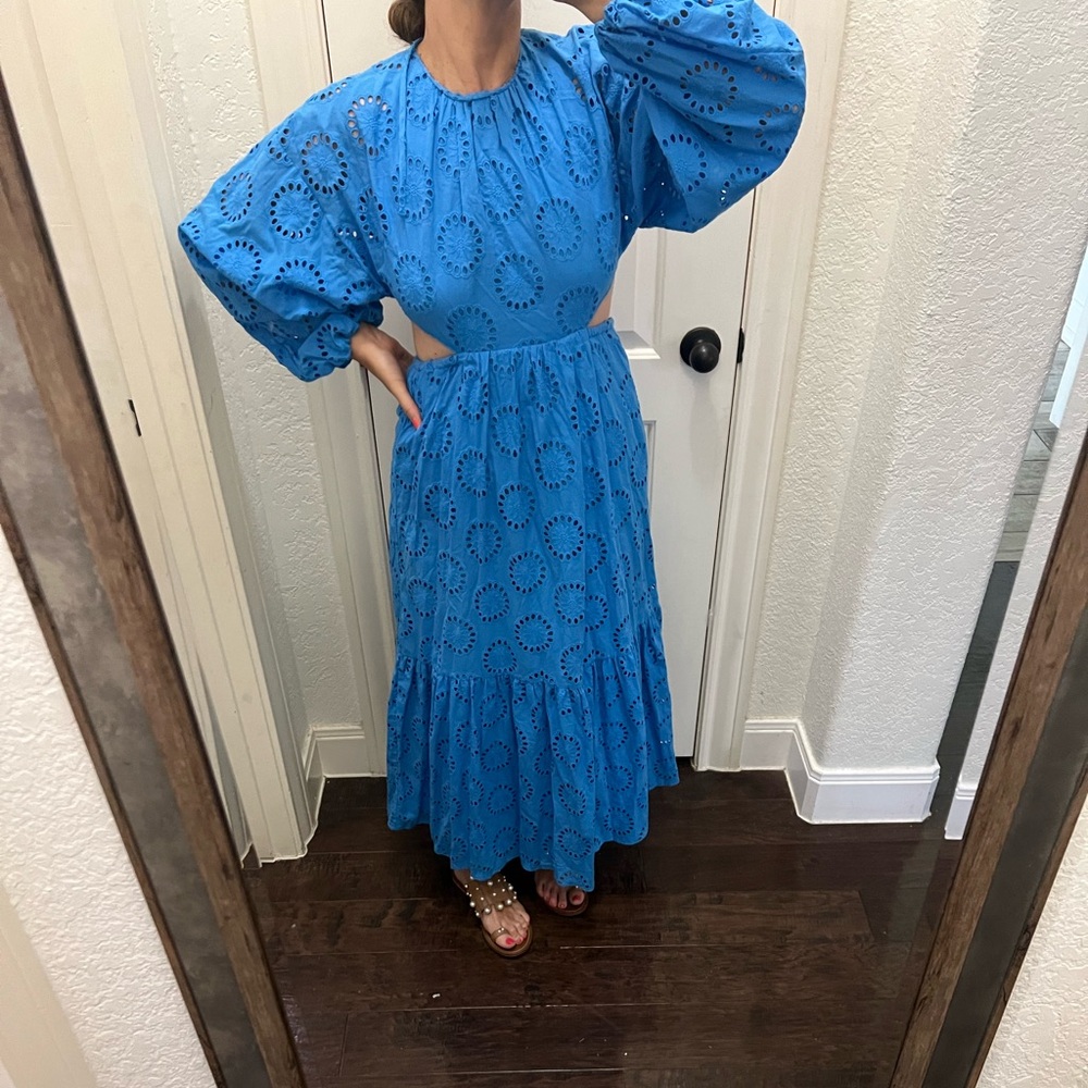 NWT Zara Embroidered cut out blue maxi dress size XS - Picture 5 of 10